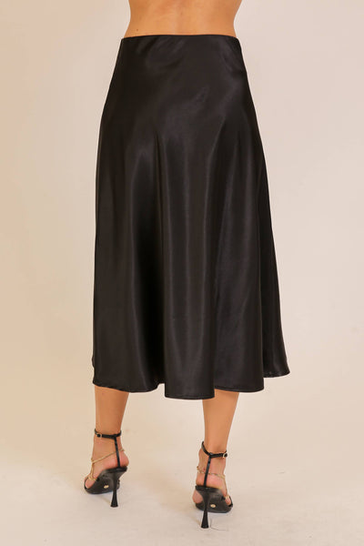 Satin midi flare skirt in black
