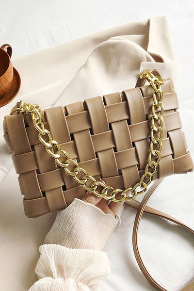 Vegan Leather Woven Crossbody Bag