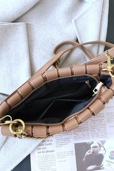 Vegan Leather Woven Crossbody Bag