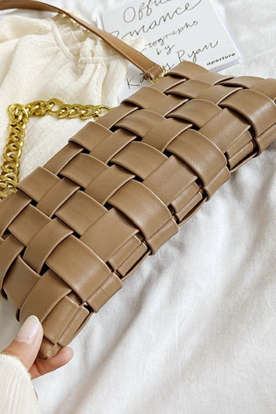 Vegan Leather Woven Crossbody Bag