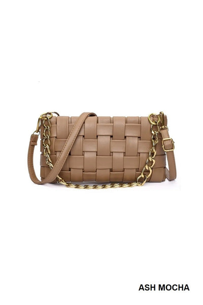 Vegan Leather Woven Crossbody Bag