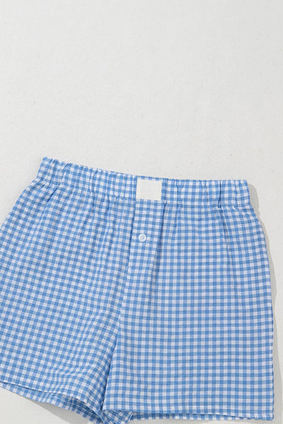 Gingham Printed High Waist Shorts in Blue