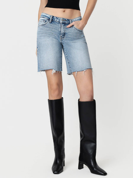 Mid Rise Light Wash Distressed Long Short by Flying Monkey