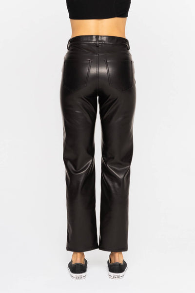 Mid Rise Vegan Leather Straight Leg Pants