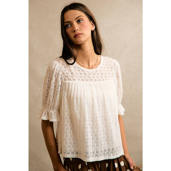 Crochet Knit Top in Ivory