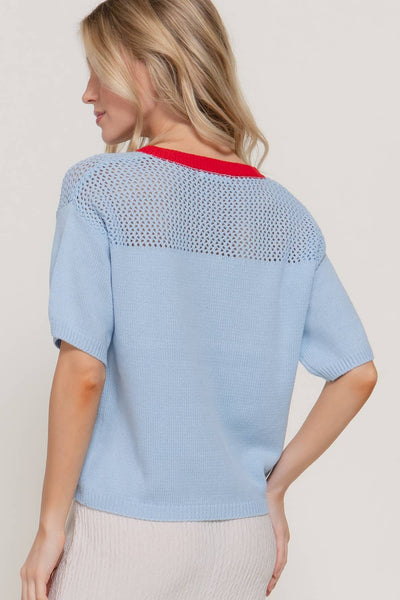 Crab V-Neck Sweater with Contrasting Neck Band