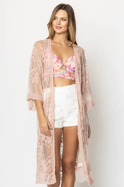 Floral Lace Kimono in Dusty Pink
