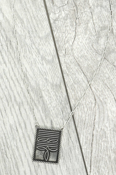 Western Boot Stitch Rectangle Pendant Necklace