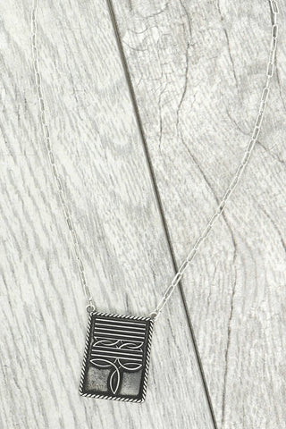 Western Boot Stitch Rectangle Pendant Necklace