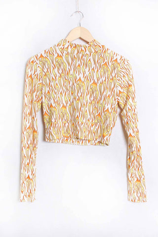 Long Sleeve Crop Top in Flame Print