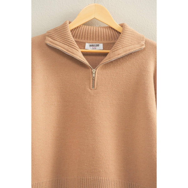 Half Zip Classic Sweater in Dark Taupe