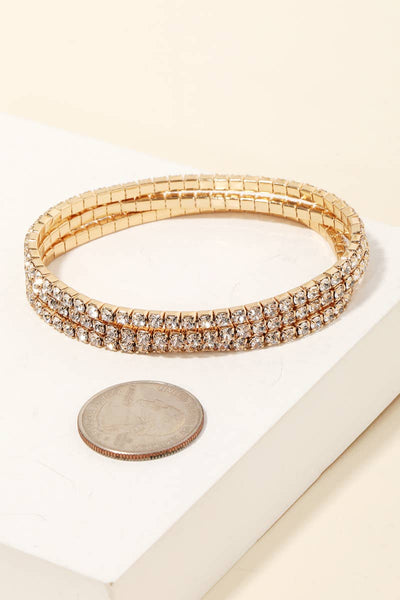Three Row Rhinestone Studded Stretch Bracelet