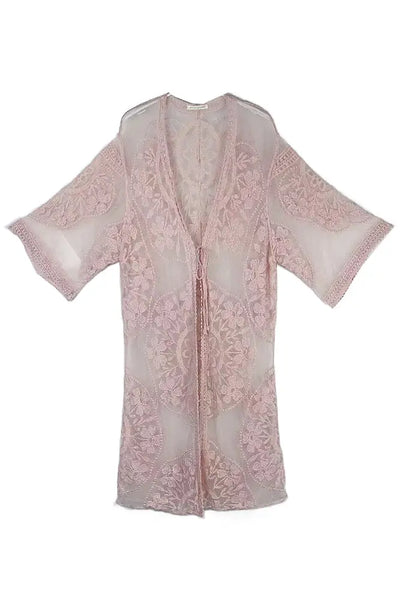 Floral Lace Kimono in Dusty Pink
