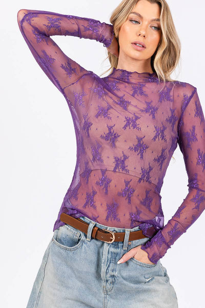 Mesh Lace Top in Purple