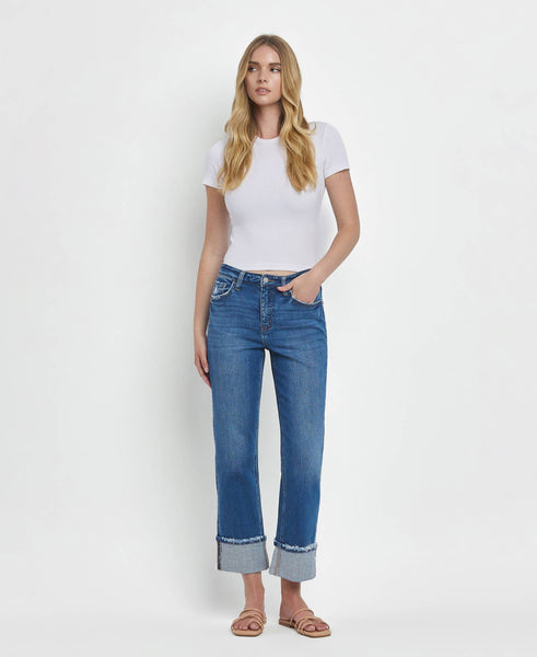 High Rise Cuffed Straight Jeans by Flying Monkey
