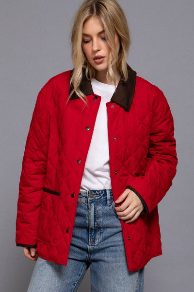 Quilted Puffer Jacket in Red