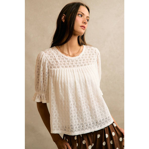 Crochet Knit Top in Ivory