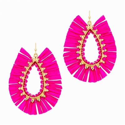 Pink Raffia with Gold Teardrop Earring