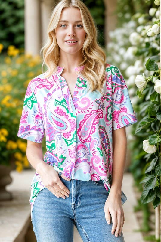 Mandarin Collar Paisley Top