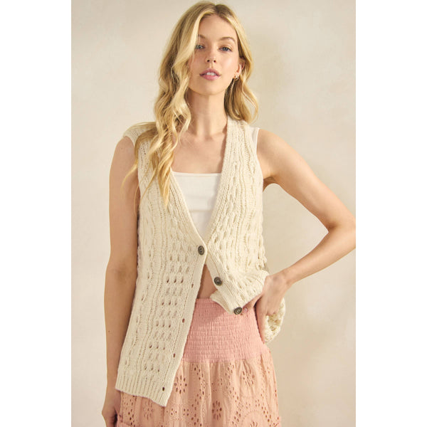 Fisherman Sweater Vest in Cream