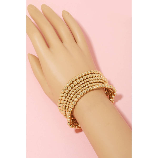 Ball Beaded Stretch Bracelet Set of Three in Gold