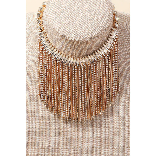 Rhinestone Chain Bib Statement Necklace