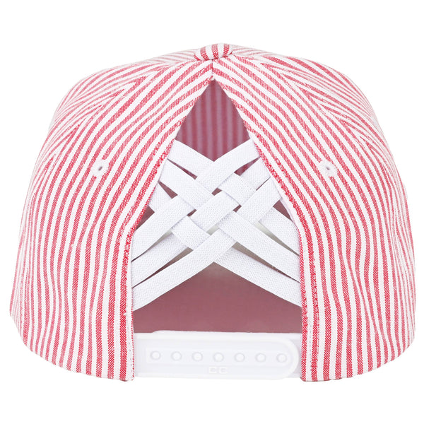 Stripe Pattern Criss-Cross Ponytail Trucker Hat