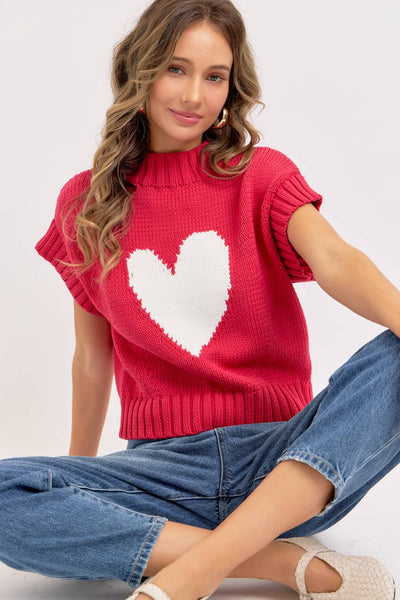 Heart Sweater in Strawberry Red