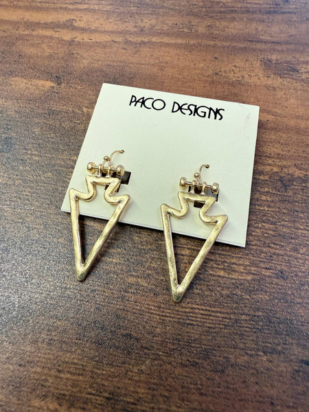 Edgy Sleek Matte Silver or Gold Arrowhead Earrings