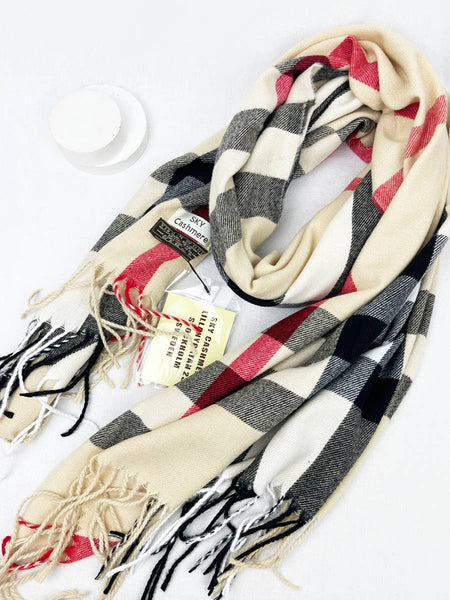Wool Plaid Cashmere Scarf With Tassel
