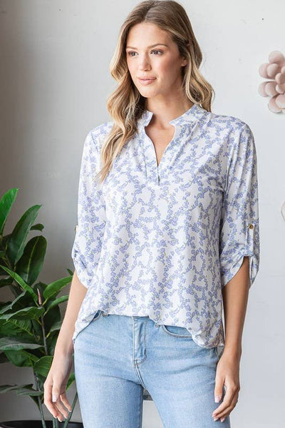 Lavendar Floral Mandarin Collar Top