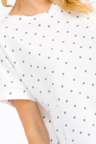 Polka Dot Banded Short Sleeve Top in White/Navy