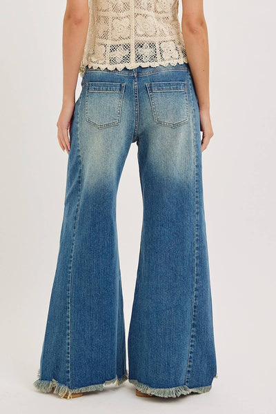 Mid Rise Wide Leg Frayed Hem Denim