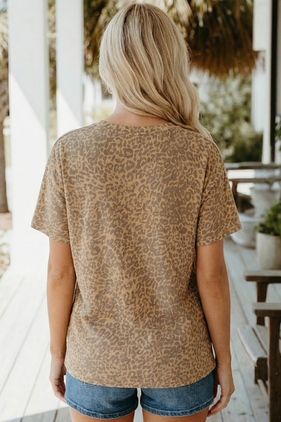 Leopard Retro Studded Star Patch Loose Tee