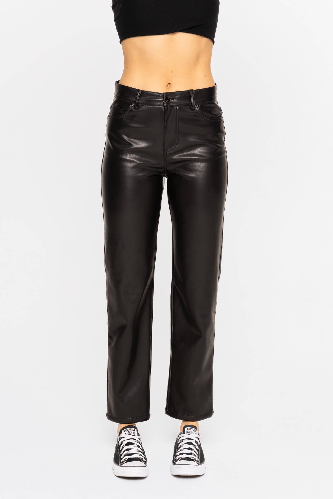 Mid Rise Vegan Leather Straight Leg Pants