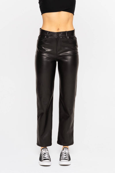 Mid Rise Vegan Leather Straight Leg Pants