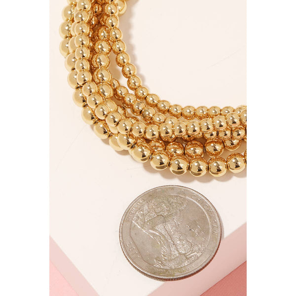 Ball Beaded Stretch Bracelet Set of Three in Gold