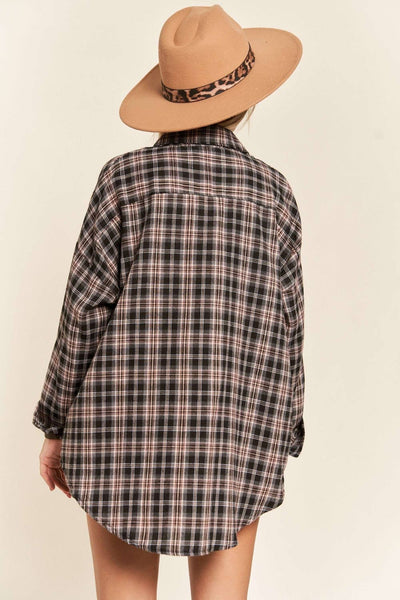 Plaid Tunic Button Down in Black