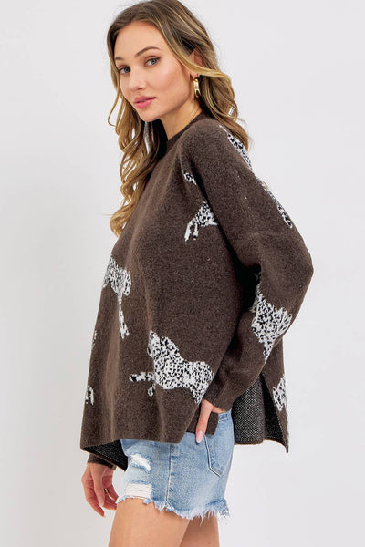 Leopard Patterned Oversized Sweater in Brown