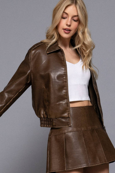 Washed Effect Faux Leather Jacket