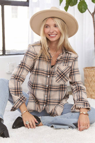 Plaid Button in Beige