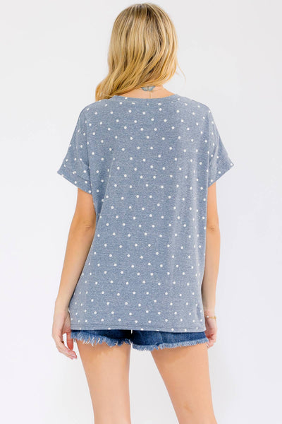 Polka Dot Banded Short Sleeve Top in Navy/White
