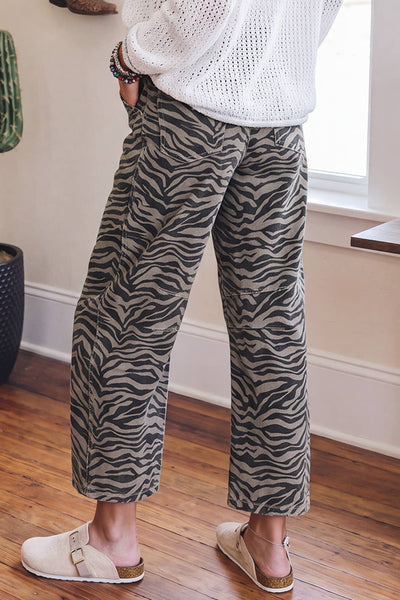 Zebra Stripe Barrel Leg Jeans