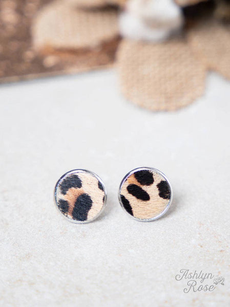 Love in a Little Stud Earrings, Beige Leopard