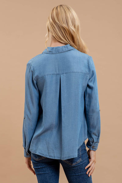 Chambray Button Down with Tab Sleeve