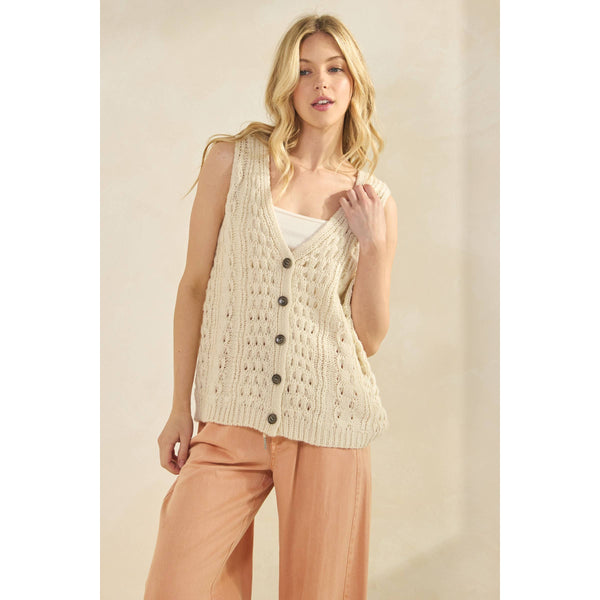 Fisherman Sweater Vest in Cream