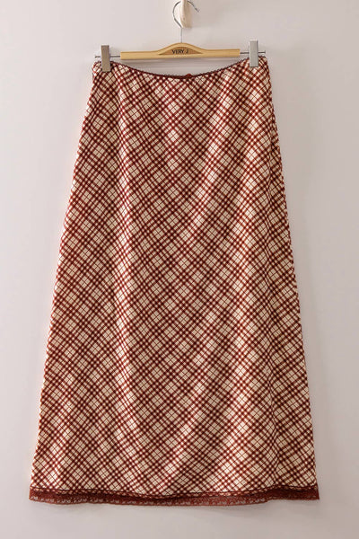 Plaid Midi Skirt in Fall Red