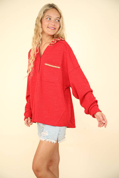 Contrast Hoodie Knit Top