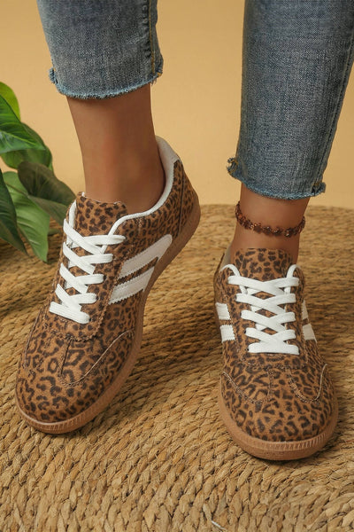 Shimmer Leopard Printed Lace-up Sneakers