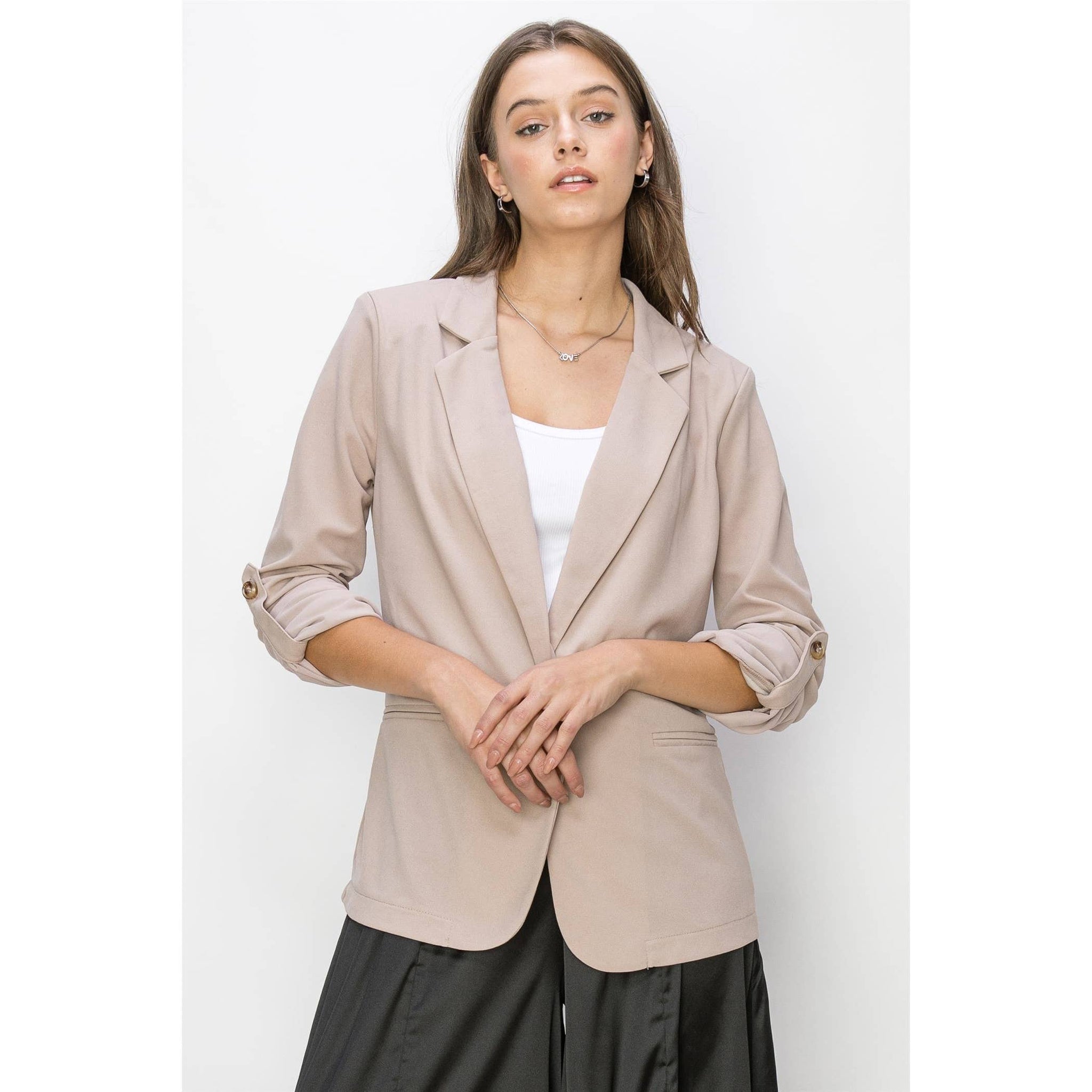 Roll-Up Sleeve Knit Blazer